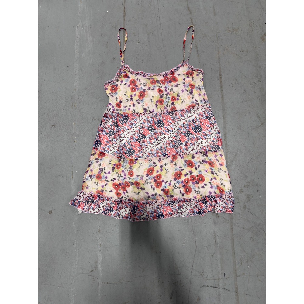 Kosiuko Mixed Floral Tiered Mini Dress Sleeveless Ruffle Trim Size S